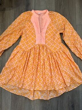 Peach & Orange Embroidered Asymmetrical Women’s Dress